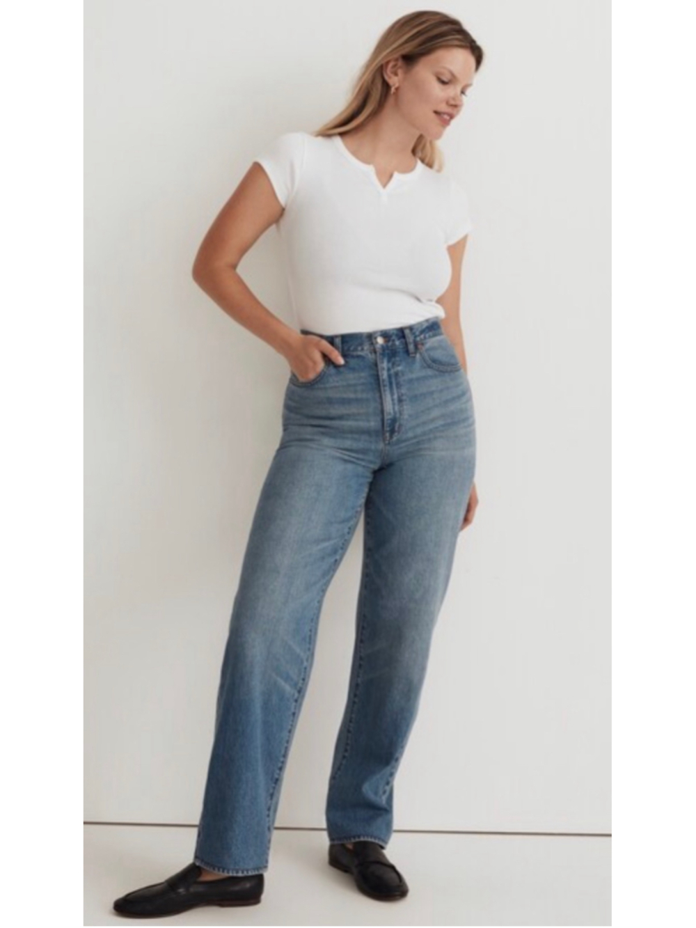 Madewell Curvy Baggy Straight Jeans 26 High Rise Medium Wash Rigid Denim